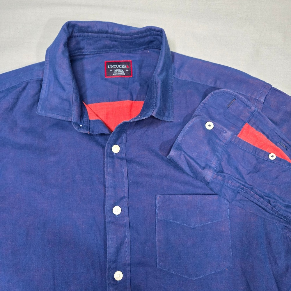 UNTUCKit Button Down Shirt Medium Blue Quagliano-Red Long Sleeve Cotton
